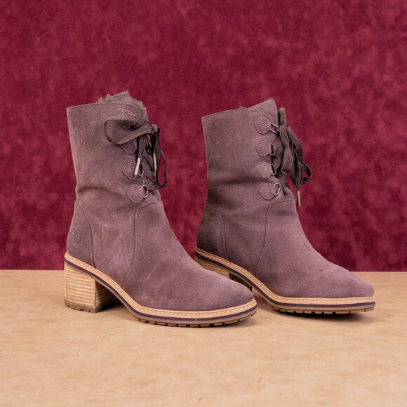 Timberland Women Sienna High Lace-up Burgundy Suede Waterproof Mid Boots sz 10 - Picture 1 of 7